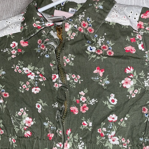 Adorable girls jacket army green with flowers - Picture 3 of 6